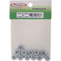Cartela Porca Torneada Preguim Zincada 1/4'' Nc Com 12 Pecas 1736
