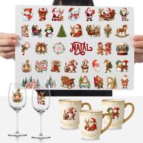 Cartelas Adesivos Natalinos Feliz Natal Papai Noel DTF UV