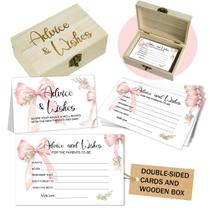 Cartões de aconselhamento para chá de bebê Hanroey Pink Bow 50 unidades com caixa Cartões de aconselhamento para chá de bebê Hanroey Pink Bow 50 unidades com caixa