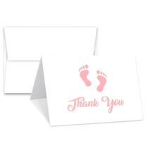 Cartões de agradecimento Baby Girl Pink Footprint com envelopes x25