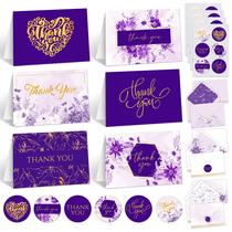 Cartões de Agradecimento Decorably Pacote com 24 Unidades Roxo com Detalhes em Ouro