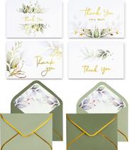 Cartões de agradecimento Winoo Design 100 unidades em ouro luxuoso com envelopes