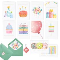 Cartões de aniversário MH MYLUNE HOME, pacote com 50 envelopes e adesivos Cartões de aniversário MH MYLUNE HOME, pacote com 50 envelopes e adesivos
