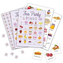 Cartões de bingo Foosproea Tea Party Let's Par-Tea Game para 24 jogadores