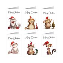 Cartões De Felicitações De Natal Para Gatos, 12 Peças, Design De Chapéu De Papai Noel Para Família, Cartões De Felicitações De Natal Para Gatos, 12 Peças, Design De Chapéu De Papai Noel Para Família,