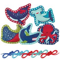 Cartões de laço Stephen Joseph Shark com 5 cartões e bolsa com zíper Cartões de laço Stephen Joseph Shark com 5 cartões e bolsa com zíper