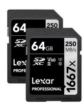 Cartões de memória Lexar Professional 1667x SDXC 64GB (pacote com 2)