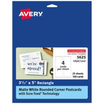 Cartões postais Avery 5625 Rounded Corners Sure Feed 3,5x5cm 100