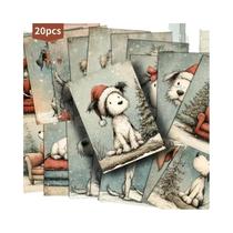 Cartões Postais De Natal Retrô Com Cães Fofos, 20 Peças, Estilo Ilustração Clássica, Cenas Com