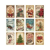 Cartões Postais De Natal Retrô Vintage 12 Peças Papai Noel Rena Árvore De Natal Cartões De Bênção