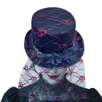 Cartola Caveira Mexicana com Véu Acessório Halloween Catrina Steampunk