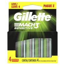 Cartucho de Lamina De Barbear Gillette Mach 3 Sensitive Leve 4 Pague 3