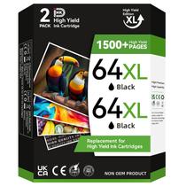 Cartucho de tinta de impressora InkID 64XL preto, pacote com 2 unidades para impressora HP