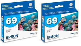 Cartucho de tinta EPSON 69 DuraBrite Ultra Cyan, pacote com 2 Cartucho de tinta EPSON 69 DuraBrite Ultra Cyan, pacote com 2