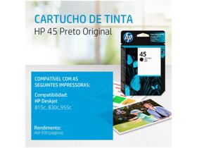 Cartucho de Tinta HP 45 51645AL Preto Deskjet 6122 720C Cartucho de Tinta HP 45 51645AL Preto Deskjet 6122 720C