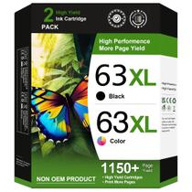 Cartuchos de tinta Adoccur 63XL pretos e coloridos para HP 63