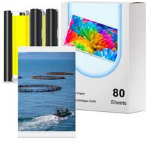 Cartuchos de tinta para impressora fotográfica e 80 folhas de papel YOULABLE Cartuchos de tinta para impressora fotográfica e 80 folhas de papel YOULABLE
