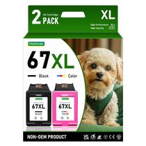Cartuchos de tinta PRINPUSE 67XL para HP 67 Black Color, pacote com 2