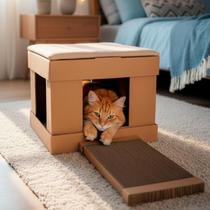 Casa Arranhador para Gato Papelão Reforçado com almofada e 2 arranhadores