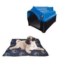 Casa Cachorro Gato N1 Porte Pequeno Azul + Cama Pet Caminha - MecPet