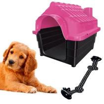 Casa Cachorro Plástica N3 Rosa + Brinquedo Corda Interativo - MecPet