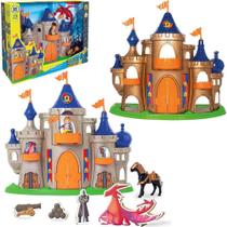 Casa / casinha castelo com boneco + cavalo e acessorios medieval 7 pecas 38x31x14cm - SAMBA TOYS