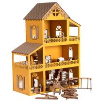 Casa Casinha De Boneca Amarela Polly Mdf +36móveis+parquinho - Lopes MDF