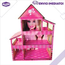 Casa Casinha de boneca MDF 2.8MM Adesivada - MONTADA - ROSA BARBIE - W.R Alumínios