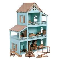 Casa Casinha De Boneca Verde 36 Móveis cru + Parquinho Nome - VVF Decor