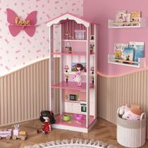 Casa Casinha de Bonecas Infantil Cosmo 3 Cômodos MDF/MDP Rosa/Branco G50 - Encantum