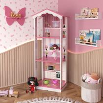 Casa Casinha de Bonecas Infantil Cosmo 3 Cômodos MDF/MDP Rosa/Branco G50 - Encantum