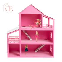 Casa Casinha Infantil Rosa Pink Meninas Bonecas Madeira Com Móveis