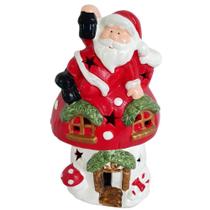 Casa Cogumelo Papai Noel 23cm Cerâmica Com Led Pisca Decoração Natalina Casa Cogumelo Papai Noel 23cm Cerâmica Com Led Pisca Decoração Natalina