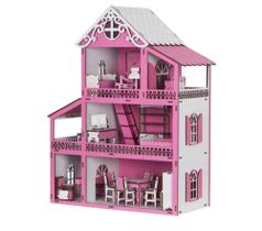 Casa Da Barbie Boneca Montada rosa e Branco 25 Móveis - Belo Lar Decorações