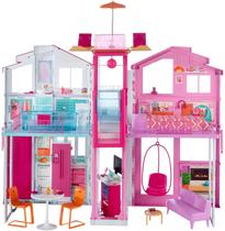 Casa da Barbie de 3 andares com guarda-sol pop-up, multicolorida Exclusiva da Amazon