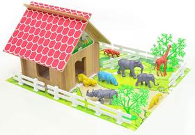 Casa da floresta em madeira com animais 26 peças - junges