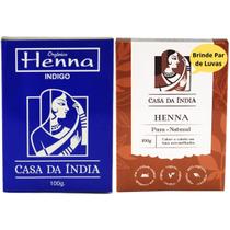 Casa Da India 1 Henna Powder Pura Orgânica 100% Natural e 1 Indigo Para Cabelo Castanho e Preto - Casa da Índia