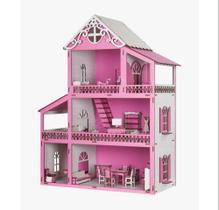 Casa de Boneca Com 25 Móveis Rosa e Branca 60cm