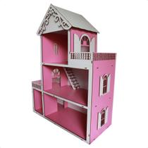 Casa de Boneca Pintada Rosa 60 cm Montada em MDF Casinha Brinquedo Casa de Boneca Pintada Rosa 60 cm Montada em MDF Casinha Brinquedo