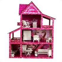 Casa De Bonecas Barbie Decorada Com 19 Mini Moveis Cor Rosa Chiclete
