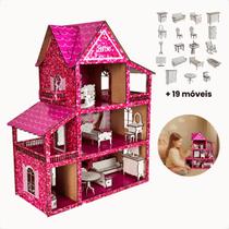 Casa De Bonecas Barbie Decorada Com 19 Mini Moveis Cor Rosa Chiclete