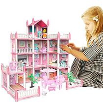 Casa de bonecas com 11 quartos e acessórios de mobiliário, Pink Play Dream House para meninas, DIY Building Pretend Play Doll House Gift Toy para crianças. - Pemalin