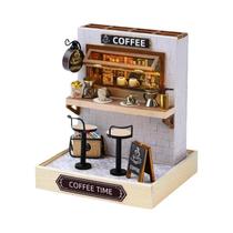 Casa de Bonecas de Madeira 3D DIY - Kit de Modelo em Miniatura Coffee para Crianças