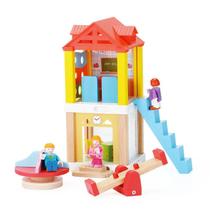 Casa de bonecas de madeira KIDBEST 34 peças com 3 bonecas para crianças de 3 a 8