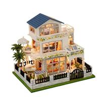 Casa De Bonecas Miniatura Em Madeira, Kit De Modelo De Quebra-Cabeça 3D Com Móveis E Iluminação Para