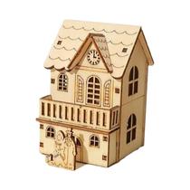 Casa De Madeira Iluminada Com LED Para O Natal, Decoração De Natal Em Miniatura, Figurinha De Casa