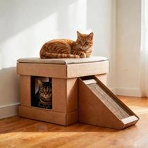 Casa Gato Toca com 2 Arranhadores, Rampa e Almofada Cama Kubo