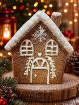 Casa Gingerbread Natalina Bege em Resina Decorativa - 14 cm Casa Gingerbread Natalina Bege em Resina Decorativa - 14 cm