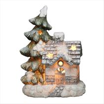 Casa Natalina Árvore Nevada Vila Papai Noel Iluminada 23cm