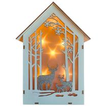 Casa Natalina Madeira Com 6 Leds Formato Estrelas 22x16x5cm Saldão